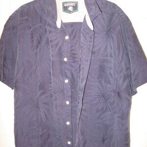 Seapointe Hawaiian Shirt Men's Large Blue w/ Muted Floral Texture